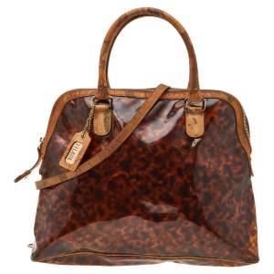 Alviero Martini 1A Classe Geo Print Beige/Brown Leather And Vinyl Dome Satchel
