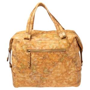 Alviero Martini 1A Classe Tan Geo Print Coated Canvas Front Pocket Satchel