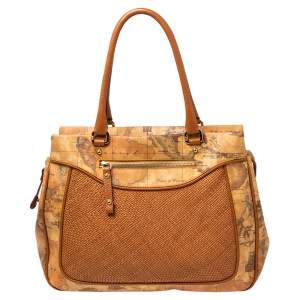 Alviero Martini 1A Classe Tan Geo Print Coated Canvas and Woven Leather Shoulder Bag