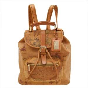 Alviero Martini 1A Classe Tan Geo Print Coated Canvas and Leather Backpack