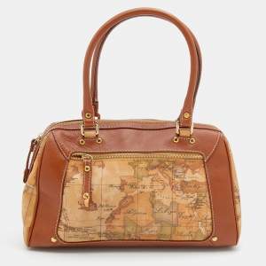 Alviero Martini 1A Classe Tan/Brown Geo Print Coated Canvas and Leather Satchel