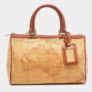 Alviero Martini 1A Classe Brown Geo Print Coated Canvas And Leather Satchel