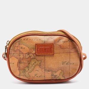 Pre Owned Alviero Martini 1A Classe Brown Geo Print Coated Canvas Shoulder Bag