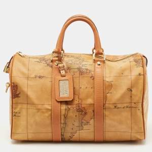 Alviero Martini 1A Classe Tan Coated Canvas and Leather Bauletto Boston Bag
