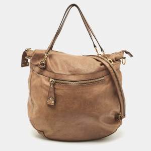 Alviero Martini 1A Classe Brown Map Embossed Leather Hobo