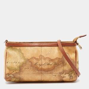 Pre Owned حقيبة كروس ألفيرو مارتيني أيه وان كلاس جيو كلاسيك كانفاس مقوى بني فاتح وجلد بسحاب