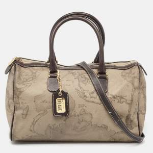 Alviero Martini 1A Classe Grey/Brown Geo Print Coated Canvas and Leather Satchel