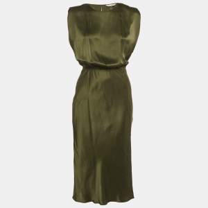 مملوكة مسبقًا Amanda Uprichard Green Satin Silk Sleeveless Long Dress S