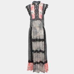 Amen Multicolor Silk and Lace Trim Multiprint Maxi Dress M 