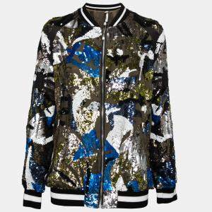 Amen Multicolor Sequin Embellished Satin Bomber Jacket M 