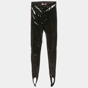 Amina Muaddi Black Faux Leather Stirrup Leggings XS