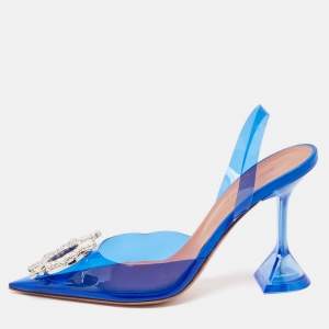 Amina Muaddi Blue PVC Begum Slingback Pumps Size 37