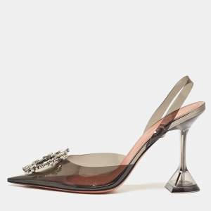 Amina Muaddi Black PVC Begum Slingback Pumps Size 38
