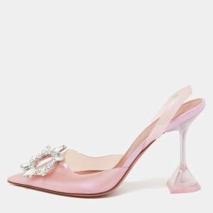 Pre Owned Amina Muaddi Pink Iridescent PVC Begum Slingback Pumps Size 38.5