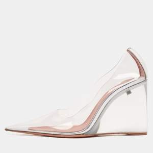 Amina Muaddi Transparent PVC Pointed Toe Ane Wedge Pumps Size 36