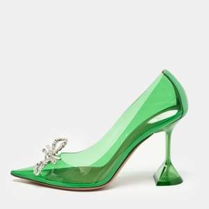 Amina Muaddi Green Leather and PVC Rosie Pumps Size 38.5