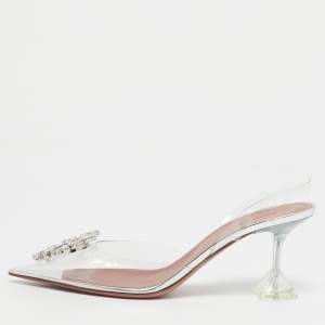 Pre Owned Amina Muaddi Transparent PVC Begum Slingback Pumps Size 39