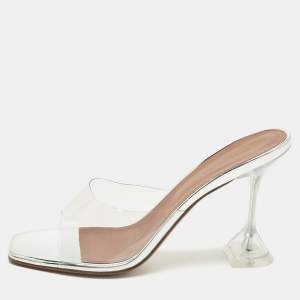 Pre Owned Amina Muaddi Transparent PVC lupita Slide Sandals Size 41