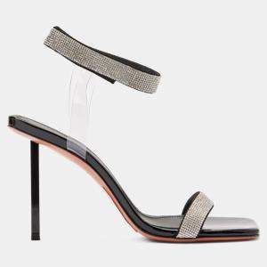 Pre Owned Amina Muaddi Rih Black Patent White Crystal Mesh Black Lacquer Metal Heel 95 Mm EU 39