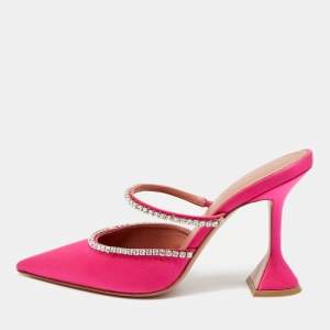 مملوكة مسبقًا Amina Muaddi Gilda Size 38 Pink Satin Crystal Embellished Mules