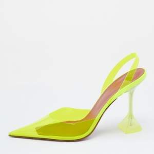 Amina Muaddi Neon Yellow PVC Holli Glass Slingback Sandals Size 40