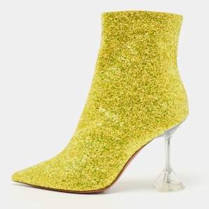 Amina Muaddi Yellow Coarse Glitter Giorgia Ankle Boots Size 37