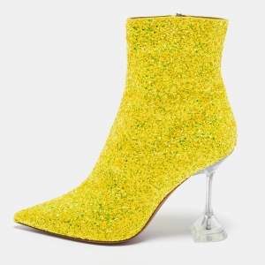 Amina Muaddi Yellow Coarse Glitter Giorgia Ankle Boots Size 38