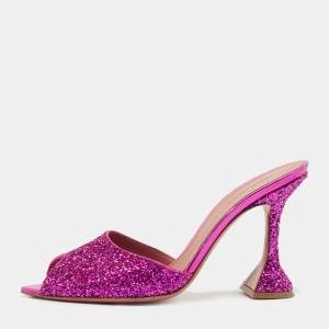Amina Muaddi Purple Coarse Glitter Caroline Slide Sandals Size 39