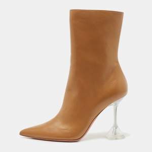 Amina Muaddi Brown Leather Georgia Ankle Boots Size 37