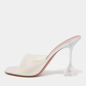 Amina Muaddi Transparent Iridescent PVC Lupita Sandals Size 39