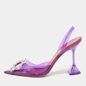 Amina Muaddi Purple PVC Begum Crystal Embellished Slingback Pumps Size 40