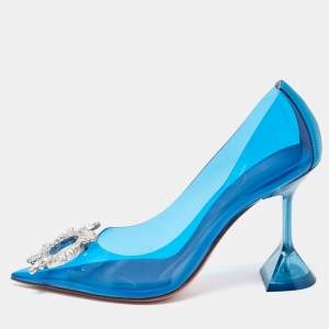 Amina Muaddi Blue PVC Begum Pumps Size 36