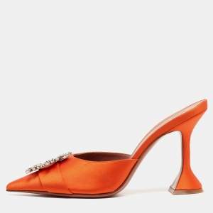 Amina Muaddi Orange Satin Begum Mules Size 39