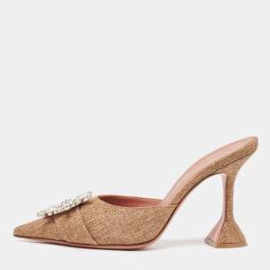 Amina Muaddi Brown Canvas Begum Mules Size 39