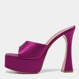 Amina Muaddi Pink Satin Dalida Open Toe Platform Slide Sandals Size 40