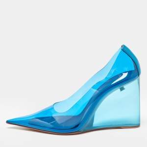 Amina Muaddi Blue PVC Ane Wedge Pumps Size 38