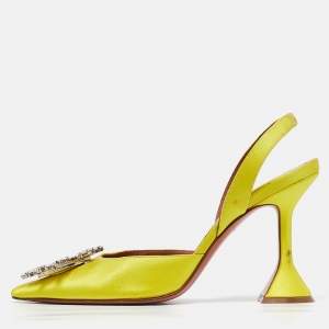 Amina Muaddi Yellow Satin Begum Slingback Pumps Size 36.5