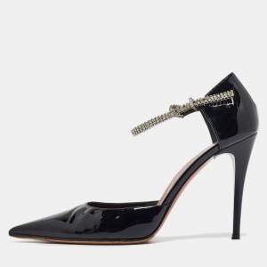 Amina Muaddi Black Patent Leather Ursina Pumps Size 41
