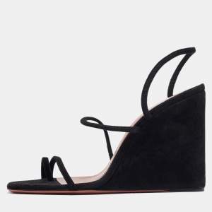 Amina Muaddi Black Suede Naima Wedge Sandals Size 37