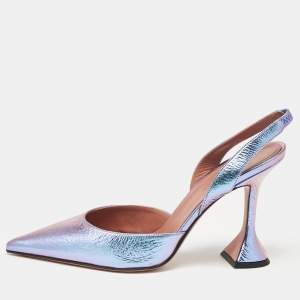 Amina Muaddi Purple Leather Slingback Pumps Size 40