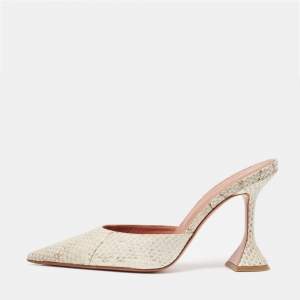 Amina Muaddi Beige/Brown Python Fiona Mules Size 39