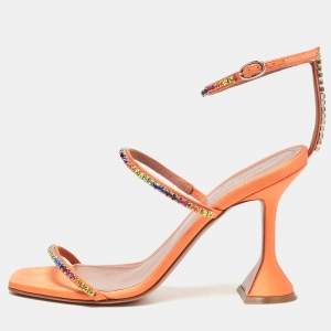 Amina Muaddi Orange Satin Gilda Ankle Strap Sandals Size 38