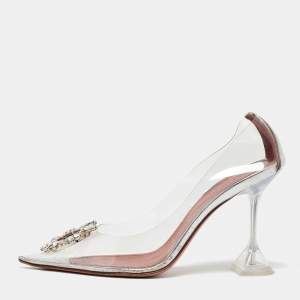 Amina Muaddi Transparent/Silver PVC and Leather Begum Pumps Size 40