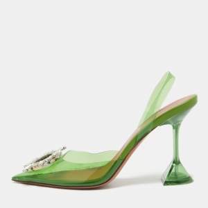 Amina Muaddi Green PVC Begum Slingback Sandals Size 38.5