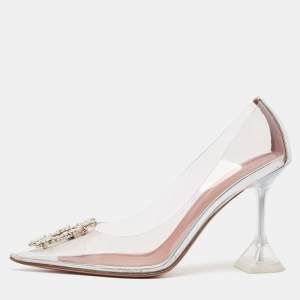 Amina Muaddi Transparent/Silver PVC and Leather Begum Pumps Size 37.5