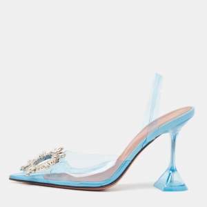 Amina Muaddi Blue PVC Begum Slingback Pumps Size 36.5