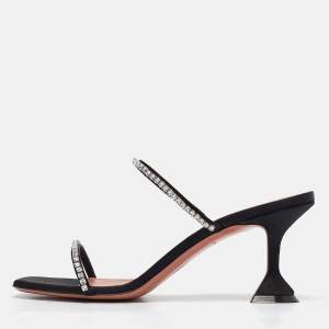 Amina Muaddi Black Satin Glida Slide Sandals 41