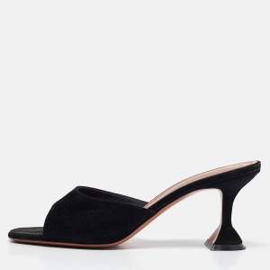 Amina Muaddi Black Suede lupita Slide Sandals Size 41