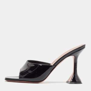 Amina Muaddi Black Patent Leather Lupita Slide Sandals Size 39