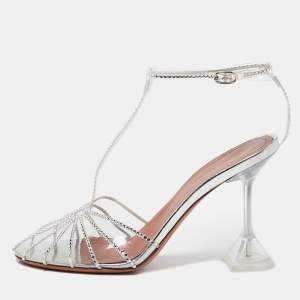 Pre Owned Amina Muaddi Transparent PVC Brygit T-Strap Pumps Size 38